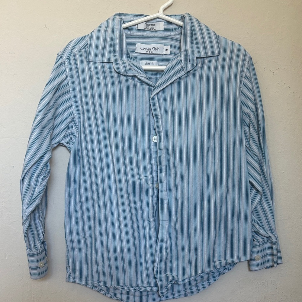 Calvin Klein Pale Blue & White Striped Slim Fit Shirt